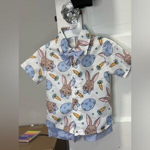 Kids Bunny Print Shirt - Blue and White